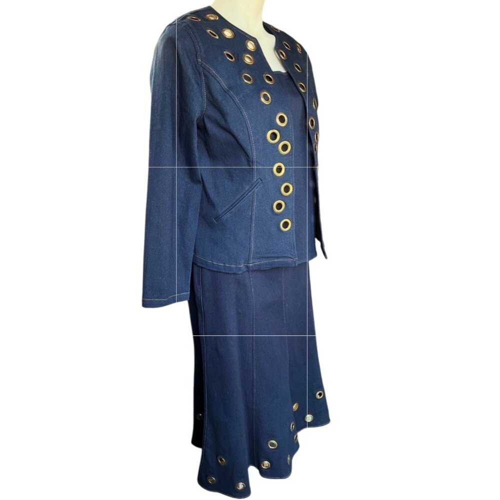 Regalia Womens 3-Piece Denim Suit Set With Grommet Accents Jacket Sleeveless Blo - Picture 10 of 16